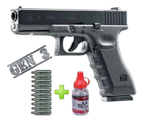 Pistola Co2 Umarex Glock 17 Co2 Blowback 18t + Kit Bbs
