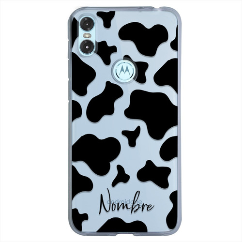 Funda Motorola Antigolpes Animal Print Vaca Con Tu Nombre