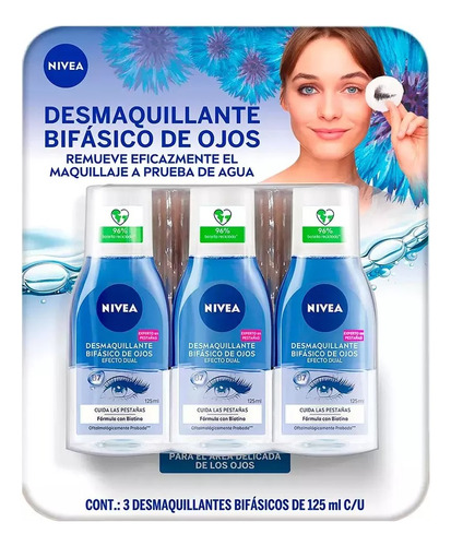 Nivea Desmaquillante Bifásico Pra Rostro 3 Pzas De 125ml C/u