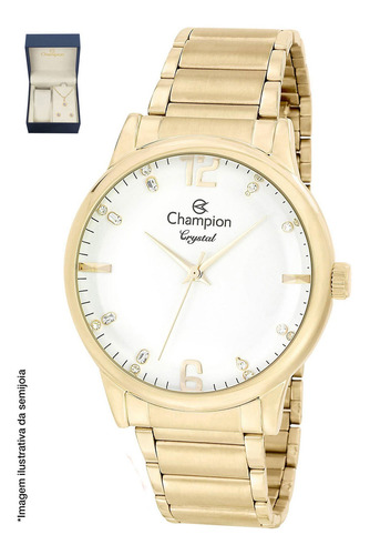 Relogio Champion Feminino Dourado Cn29098w Kit Semi Joia