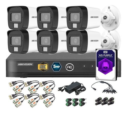 Kit Seguridad Hikvision Dvr 6 Camaras 5mp Dual Light + Disco