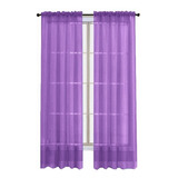 Cortina Traslucida 264cm Ancho X 160cm Largo En 2 Paneles Color Morado