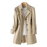 Women's Solid Gabardine Trench Coat Medium Length