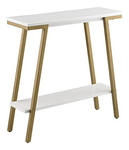 Mesa Consola Metálica Y Madera Blanca/dorada