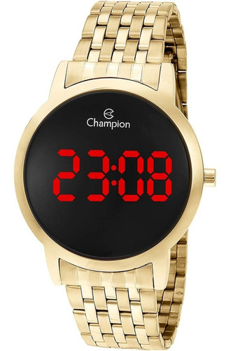 Relógio Digital Champion Feminino Dourado Com Led Vermelho