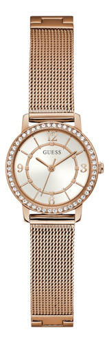 Reloj Para Mujer Guess Flash Correa Oro Rosa Bisel Oro Rosa Fondo Beige