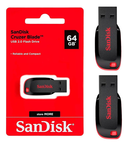 2 Pen Drive De 64gb Sandisk Cruzer Blade Usb 2.0 Para Pc/not