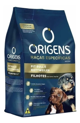  Ração Origens Premium Pitbull Rottweiler Filhote Carne 15kg