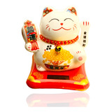 Gato Blanco Maneki Neko Buena Suerte Ceramica Solar