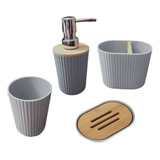 Set De Baño 4 Piezas Ducha Elegante Bambu Dispensadores