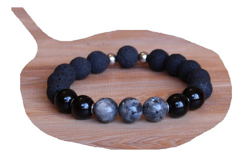 Pulsera Piedras Naturales Labradorita - Volcánica - Ónix