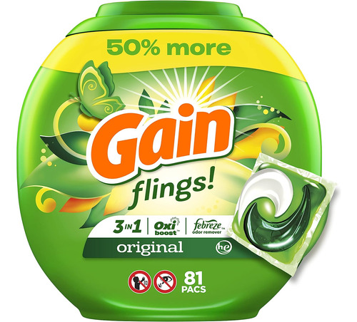 Gain Flings! Cápsulas De Jabón  Detergente 81 Pacs Original.