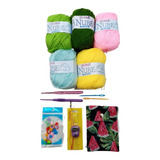 Kit Crochet Básico: 2 Agujas, 5 Lanas, Cuentafilas, Ganchos 
