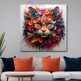 Cuadro Gato Mascotas Abstracto Colores Canvas 60x60 An1