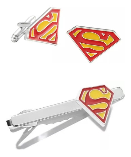 Set Mancuernillas Camisa + Clip Corbata Superman Superhéroe