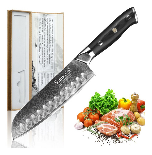 Cuchillo Sunnecko Santoku 7'' Acero Vg-10 Japonés Damasco 