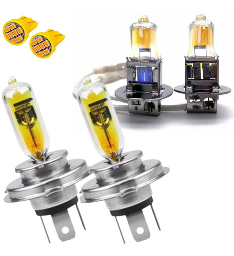 Kit Lâmpadas H4 H3 Iluminação Amarela Ouro 2300k Carros 12v