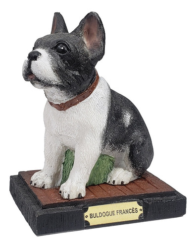Estátua Cachorro Resina Cão Buldogue Francês Branco E Preto 