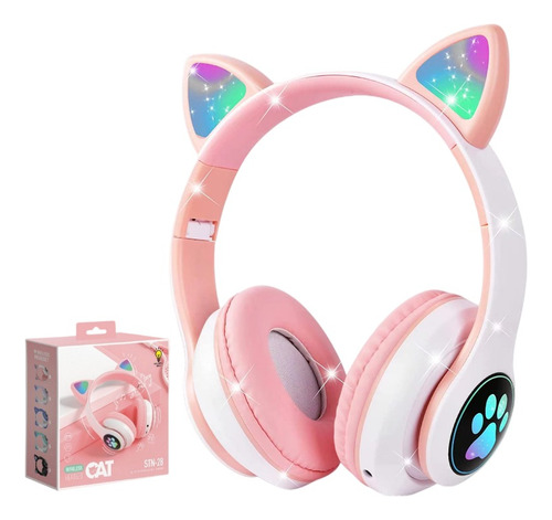 Diadema Audifonos Orejas De Gato Bluetooths 5.1 Led Ninos