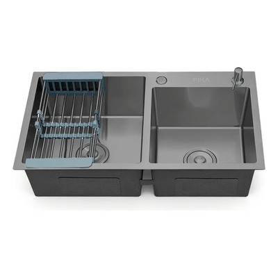 Bacha Doble Cocina Moderna Acero Inoxidable Negra Fika Pileta Mesada Rectangular 82x45x20cm | Envío gratis