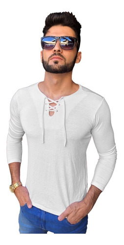 Camisa Camiseta Masculina Bata Casual Manga Longa Viscose