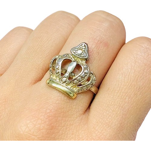 Ao 358  Anillo Corona Grande De Plata Y Oro