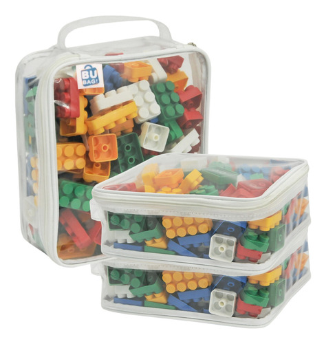 Kit 3 Organizador Brinquedos Zíper Empilhável Bloco Montar