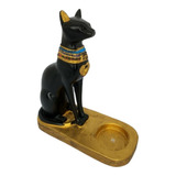 Incensário Porta Vela Egípcio Gato Bastet Resina 13cm