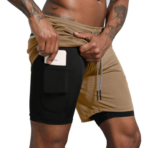 Gimnasio Short Con Licra Deportiva 2 En 1 Hombre Correr .