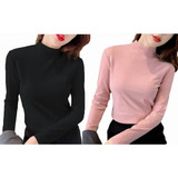 Blusa Térmica Afelpada Manga Larga Cuello Alto 2 Uds