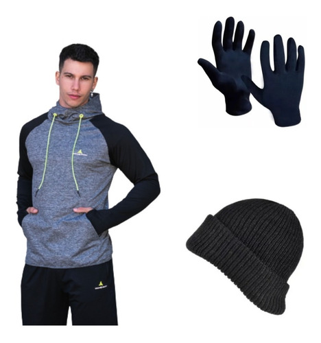 Combo Hombre!! Buzo Deportivo G+gorro Lana+guentes Termicos