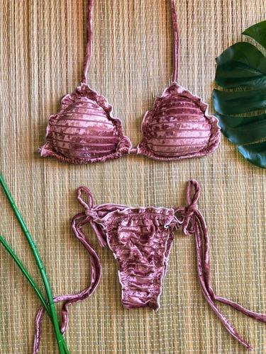 Bikini Terciopelo Rosado Tanga Brasileña