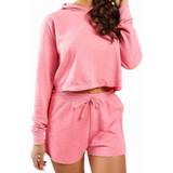 Conjunto Moletinho Blusa Cropped E Short Curto Feminino Rosa