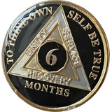 6 Month Aa Medallion Glossy Classic Black Tri-plate Sobriety