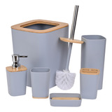 Set Juego Baño 6 Piezas Plastico Bambu Jabonera Organizador