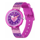 Reloj Flik Flak Stripy Glitter Para Niñas Plástico Violeta Color De La Malla Fucsia Color Del Bisel Fucsia