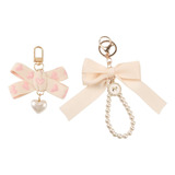 2pcs Bow Pearl Chain Keychains Wristlet For Women, Cute