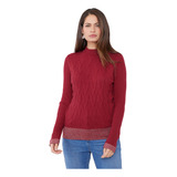 Sweater Mujer Cerrado Trenzado Burdeo Corona