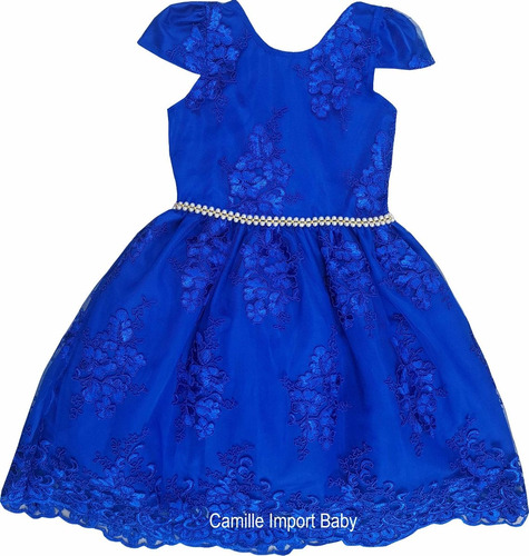 Vestido Festa Infantil Princesa Azul Royal Tiara Tam 1 A 16