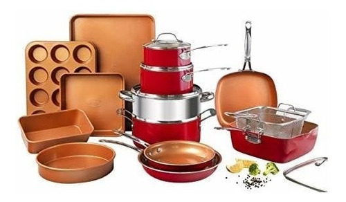 Batería De Cocina 20 Piezas Gotham Steel Rojo