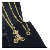 Colar Menino Ou Menina Bicicleta Cravejado Banho Ouro 2650a