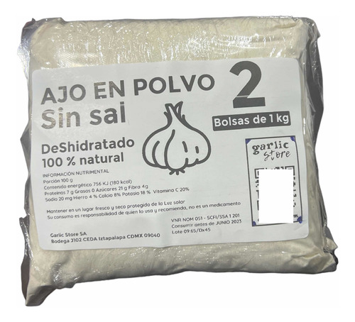 Ajo Molido En Polvo Deshidratado 2 Bolsas De 1kg