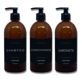 Kit Banho 3 Frascos Pet Ambar Saboneteira Shampoo Cond 500ml