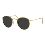 Anteojos De Sol Polarizados Ray-ban Round Metal Classic Standard Con Marco De Metal Color Polished Shiny Gold, Lente Black De Cristal Clásica, Varilla Polished Shiny Gold De Metal - Rb3447