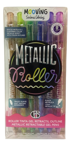 Roller Metallic Tinta Gel Mooving X 6 Colores Color De La Tinta Metalizada