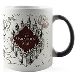 Caneca Mágica De Porcelana Mapa Do Maroto Harry Potter Cor Preto