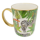 Taza De Cerámica C/asa Dorada Africa Safari Y Tarjeta 330ml