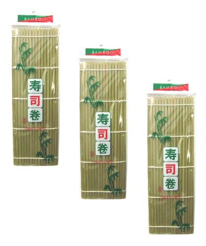 03 Esteira Sudare Quadrada Bambu Para Preparo De Sushi 24cm