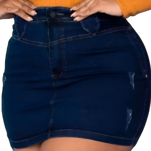 Saia Jeans Plus Size Feminina Cintura Alta C/ Elastano