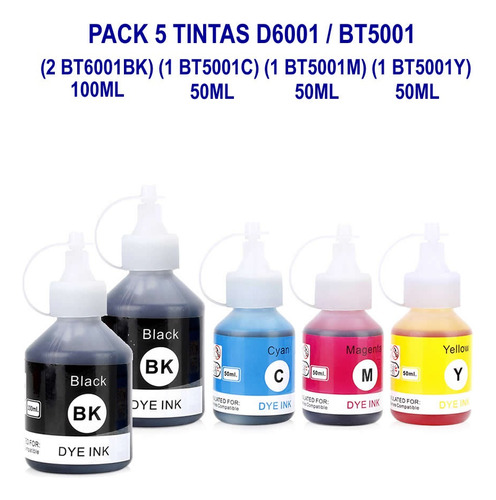 Pack 5 Tintas Refill-ink Para Brother Bt6001/bt5001 